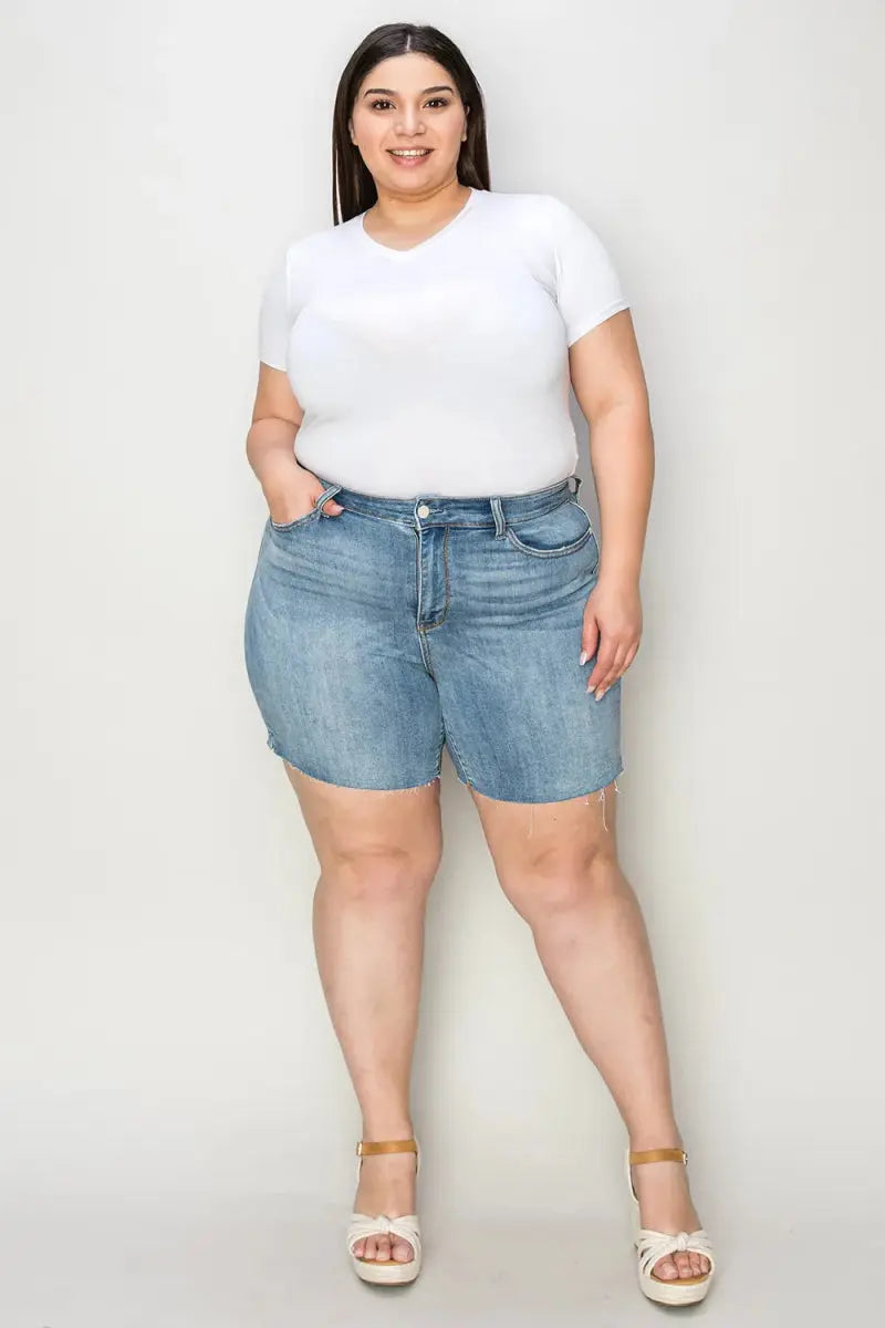 Women's Denim Shorts Denim Shorts - High Waist Raw Hem - Comfy Stretch Summer