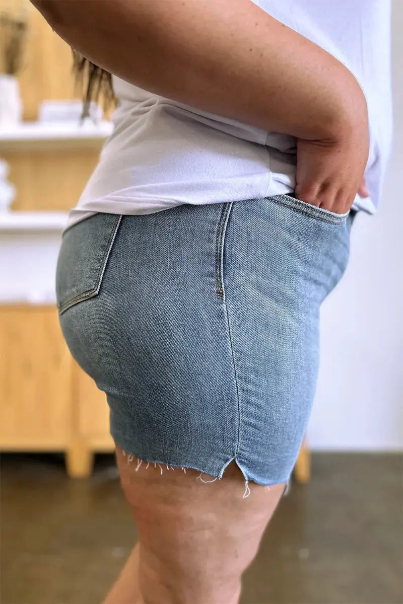 Women's Denim Shorts Denim Shorts - High Waist Raw Hem - Comfy Stretch Summer
