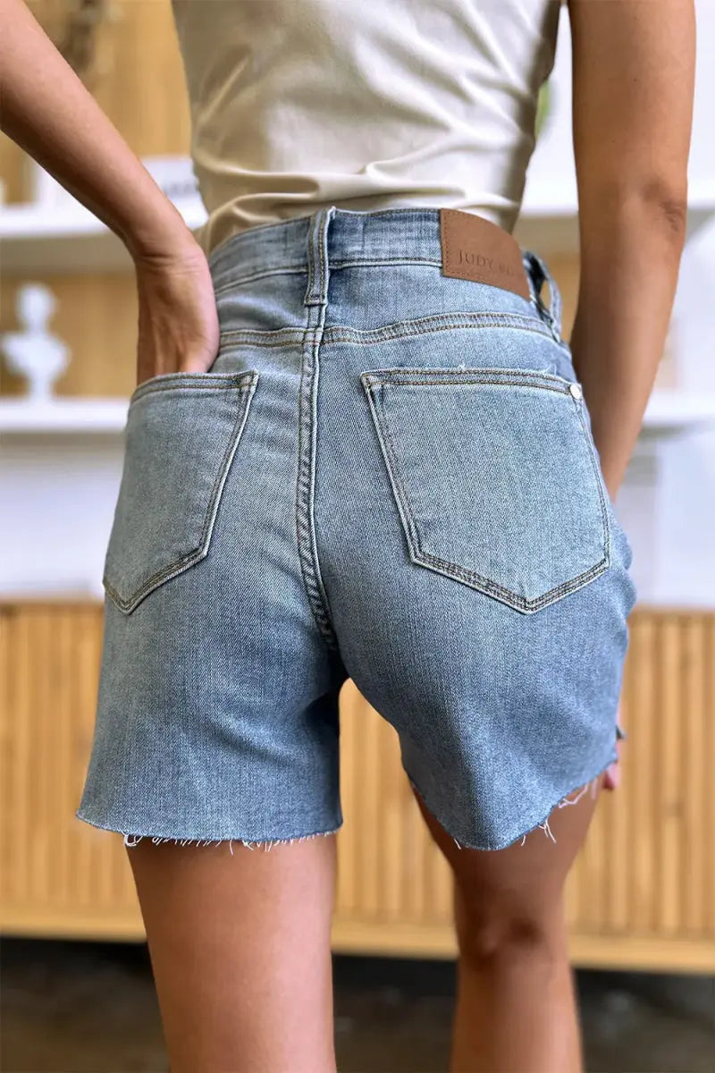 Women's Denim Shorts Denim Shorts - High Waist Raw Hem - Comfy Stretch Summer
