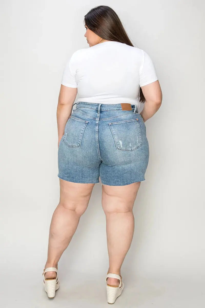 Women's Denim Shorts Denim Shorts - High Waist Raw Hem - Comfy Stretch Summer