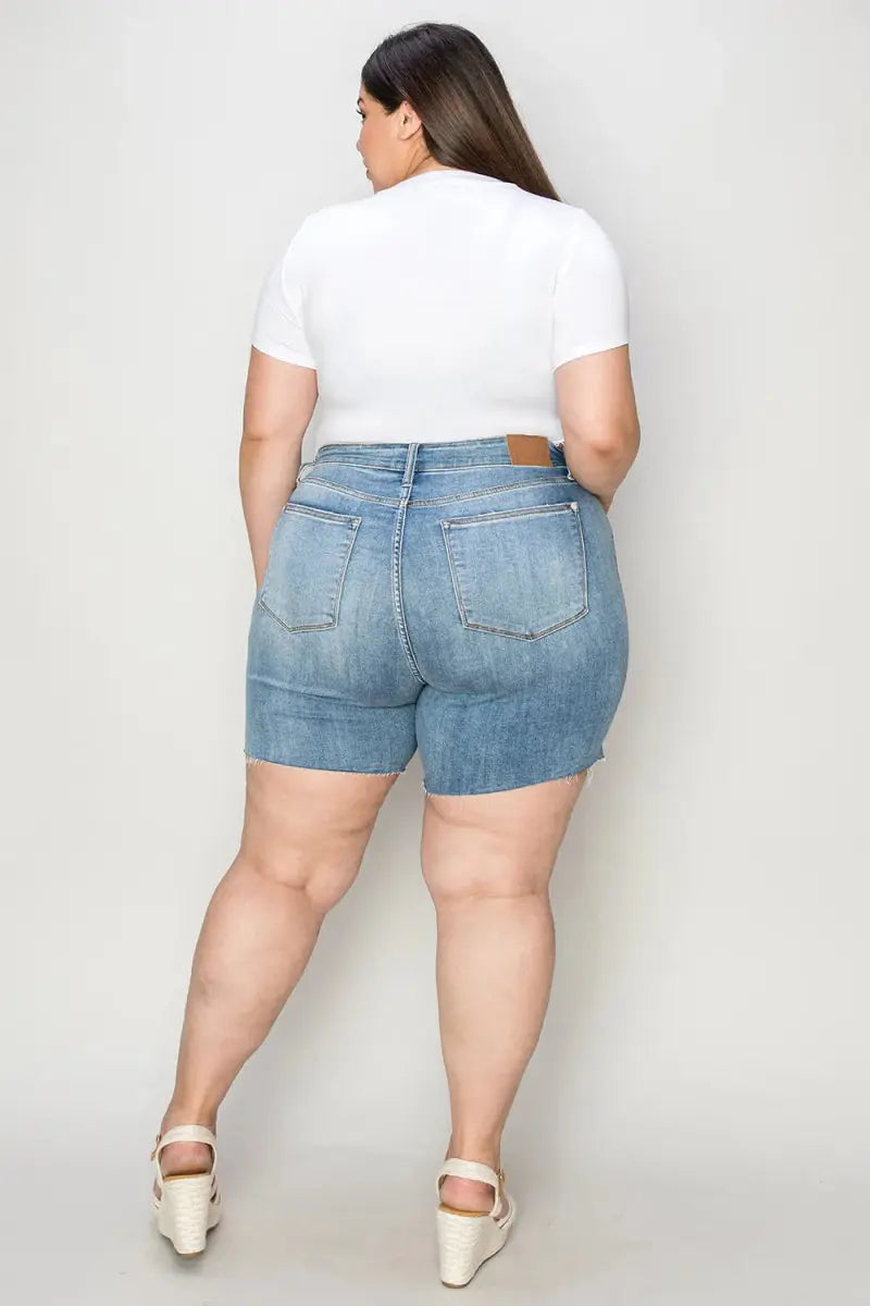 Women's Denim Shorts Denim Shorts - High Waist Raw Hem - Comfy Stretch Summer