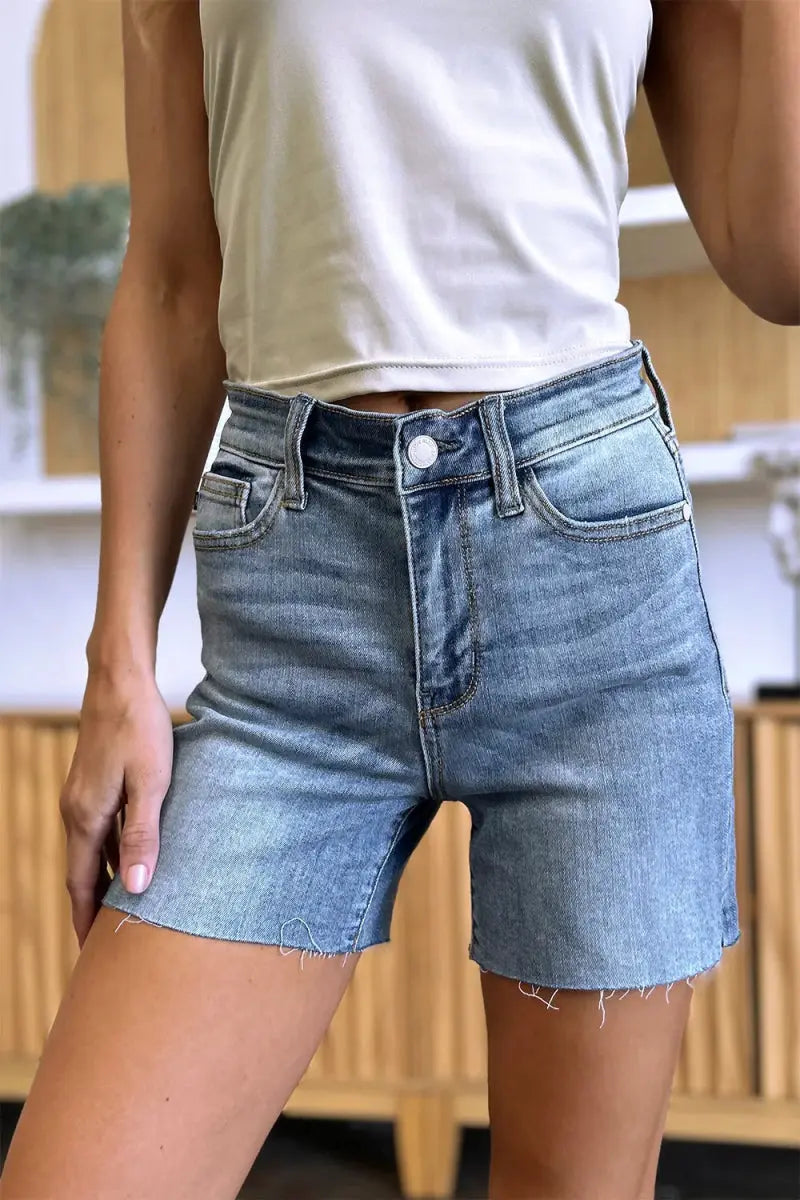 Women's Denim Shorts Denim Shorts - High Waist Raw Hem - Comfy Stretch Summer