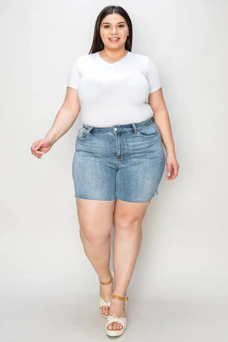 Women's Denim Shorts Denim Shorts - High Waist Raw Hem - Comfy Stretch Summer