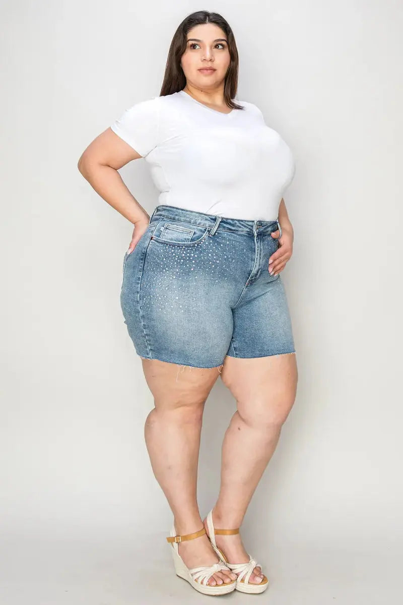 Women's Denim Shorts Denim Shorts - High Waist Raw Hem - Comfy Stretch Summer