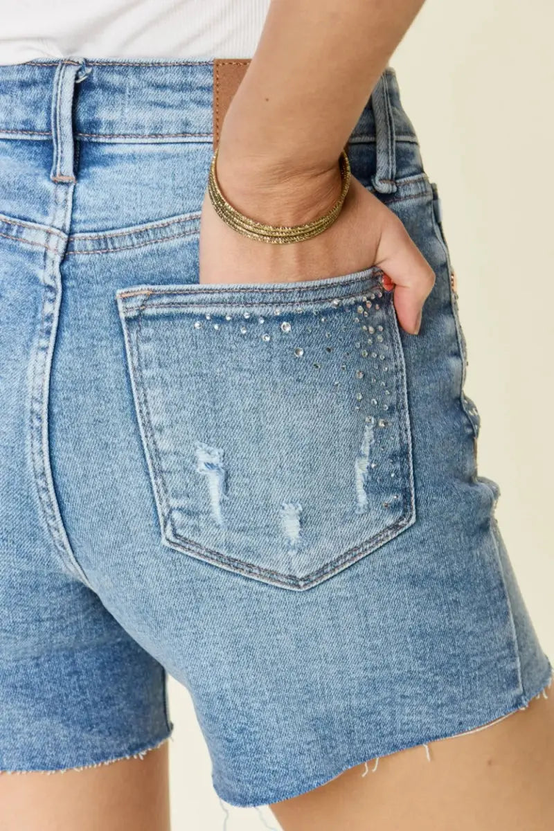 Trendsi Light Wash Denim Shorts High Waist