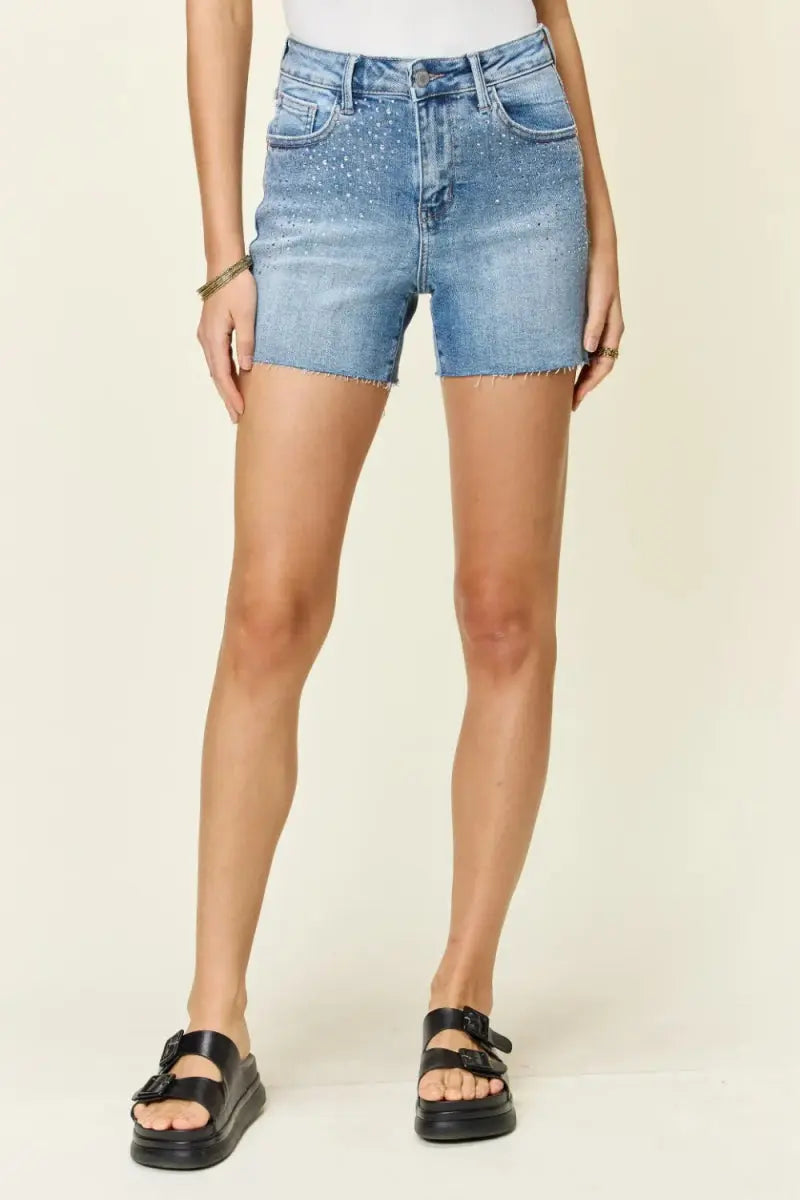 Trendsi Light Wash Denim Shorts High Waist