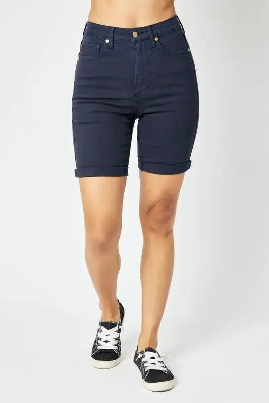 Trendsi Judy Blue Denim Shorts Women's High Waist Bermuda Shorts Tummy Control