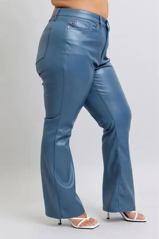 Trendsi Judy Blue Faux Leather Bootcut Pants Women's Plus Size Tummy Control USA
