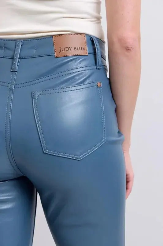 Trendsi Judy Blue Faux Leather Bootcut Pants Women's Plus Size Tummy Control USA