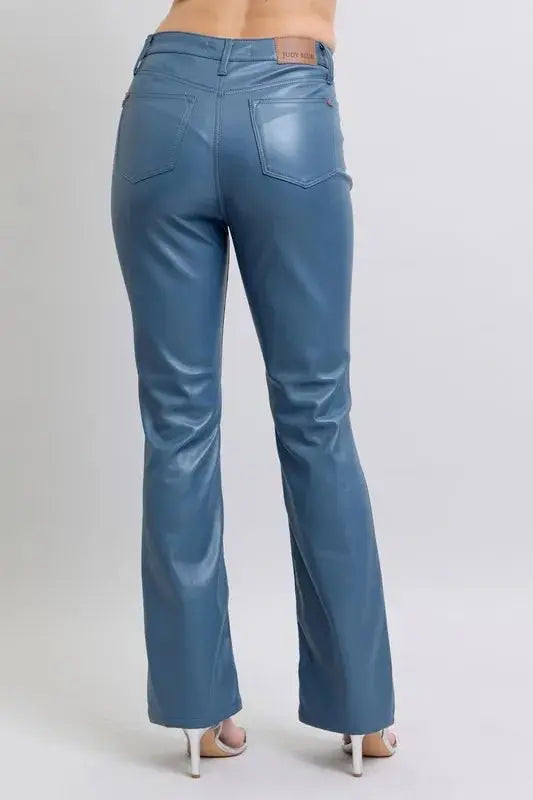 Trendsi Judy Blue Faux Leather Bootcut Pants Women's Plus Size Tummy Control USA