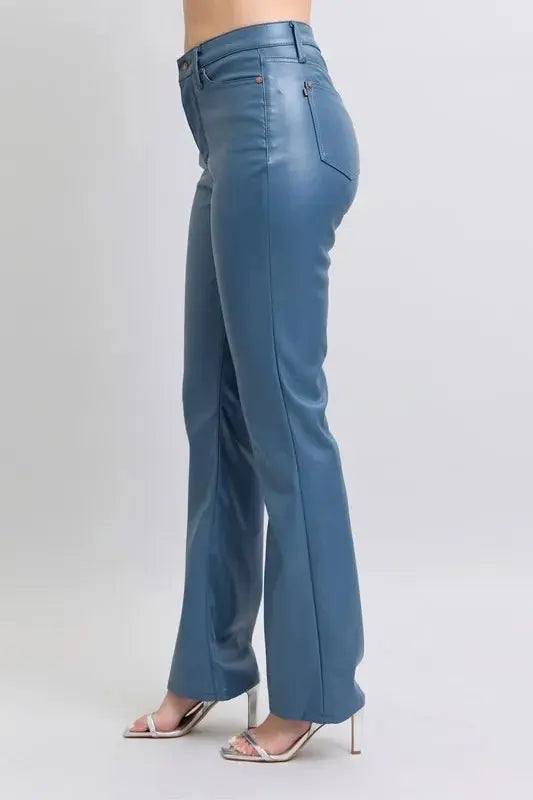 Trendsi Judy Blue Faux Leather Bootcut Pants Women's Plus Size Tummy Control USA