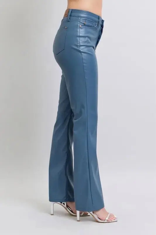 Trendsi Judy Blue Faux Leather Bootcut Pants Women's Plus Size Tummy Control USA