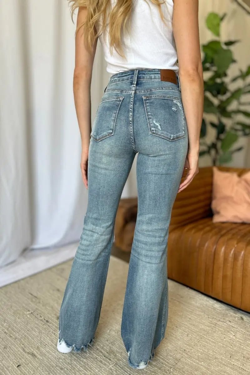 Judy Blue Flare Jeans Women's Medium Rise Tummy Control — Everyday Wear