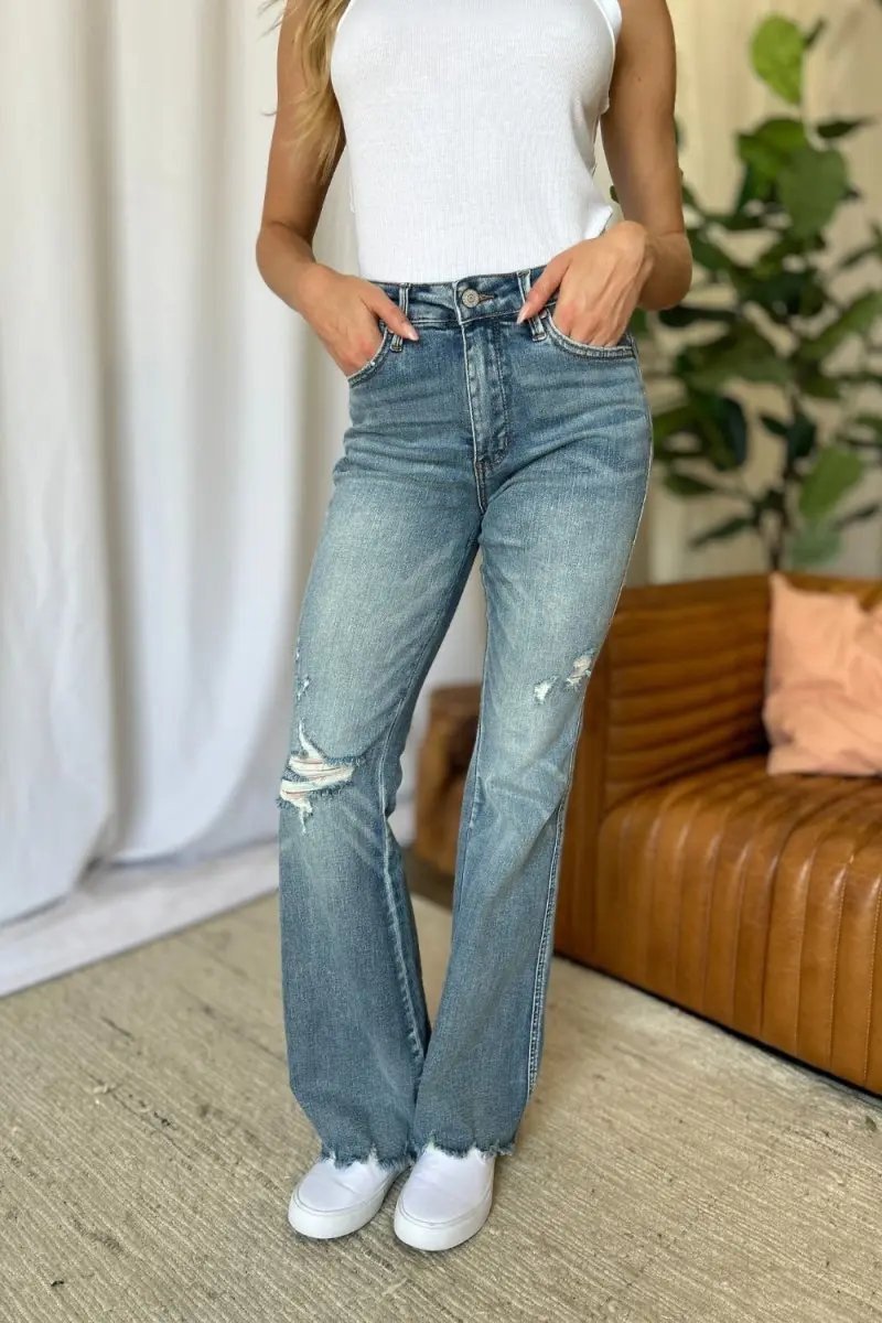 Judy Blue Flare Jeans Women's Medium Rise Tummy Control — Everyday Wear
