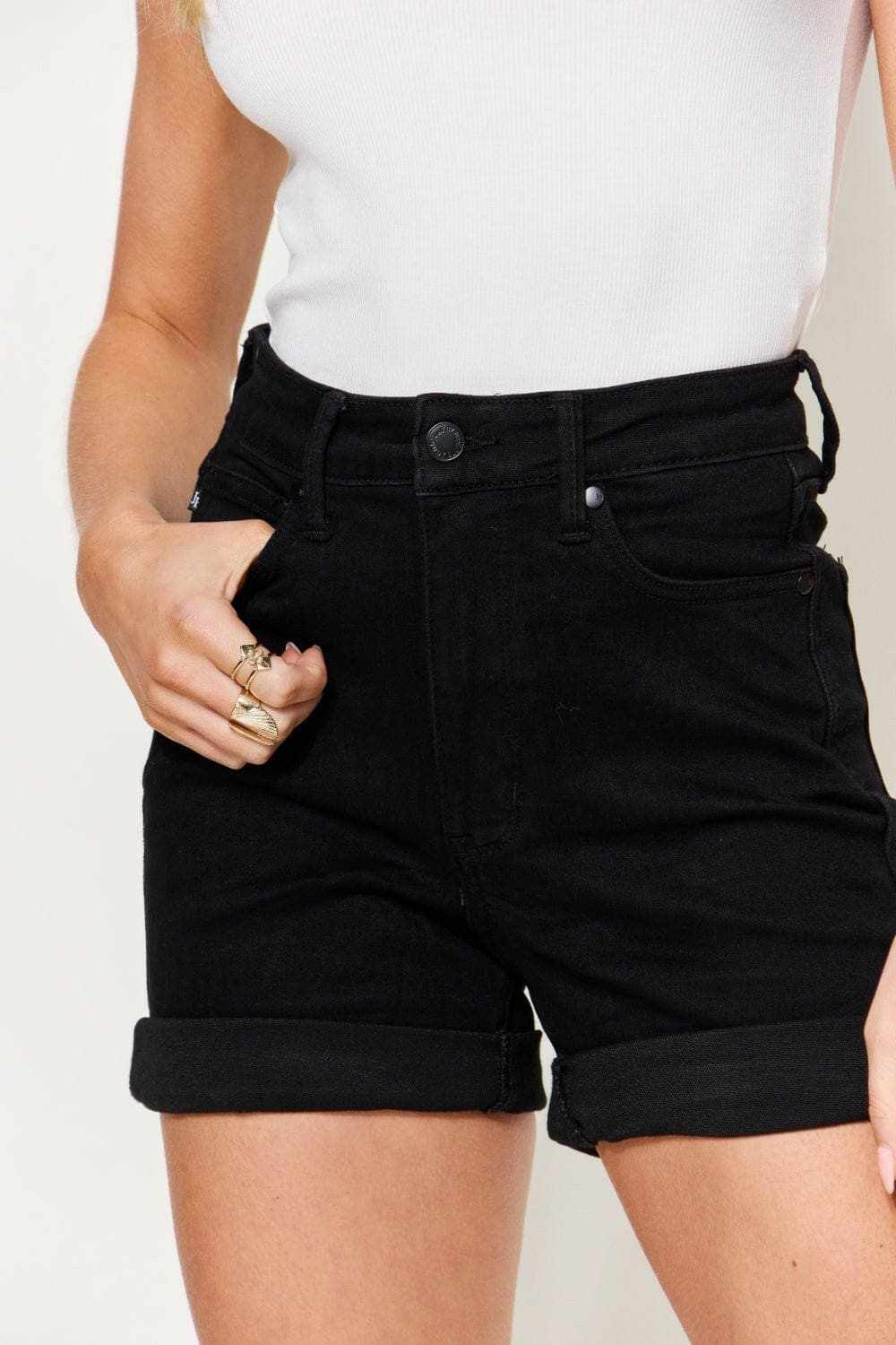 Trendsi Women's High-Rise Cuffed Denim Shorts - Casual Style