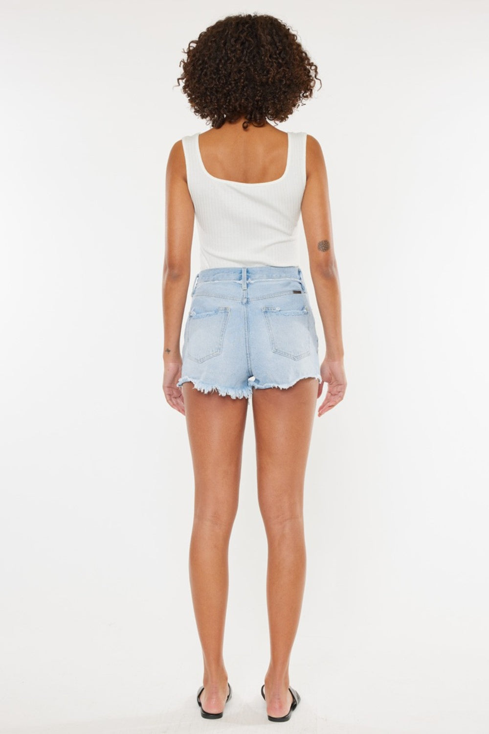 Distressed Button Fly Blue Denim Shorts