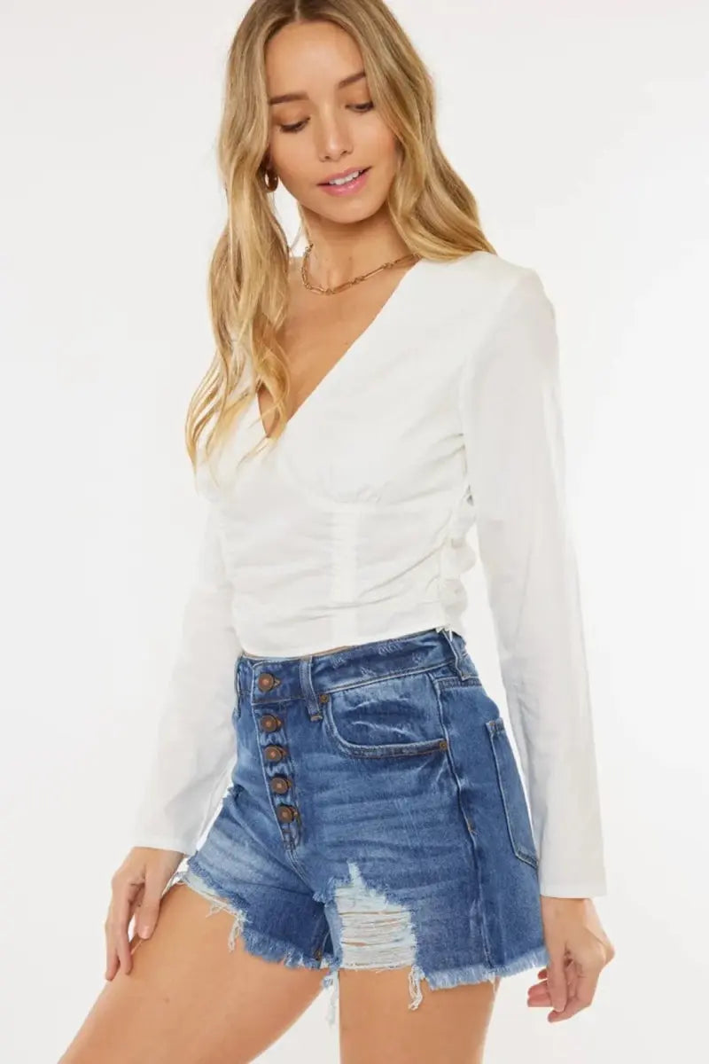 Women's Denim Shorts Denim Shorts - Distressed Button-Fly High Waist - Everyday Casual