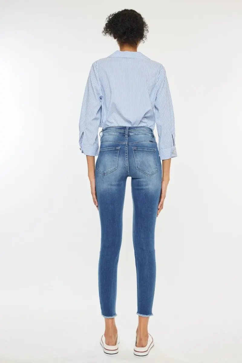 T-Shirts Trendsi Kancan Distressed Jeans Women's High Waist Denim - Raw Hem, USA Ship