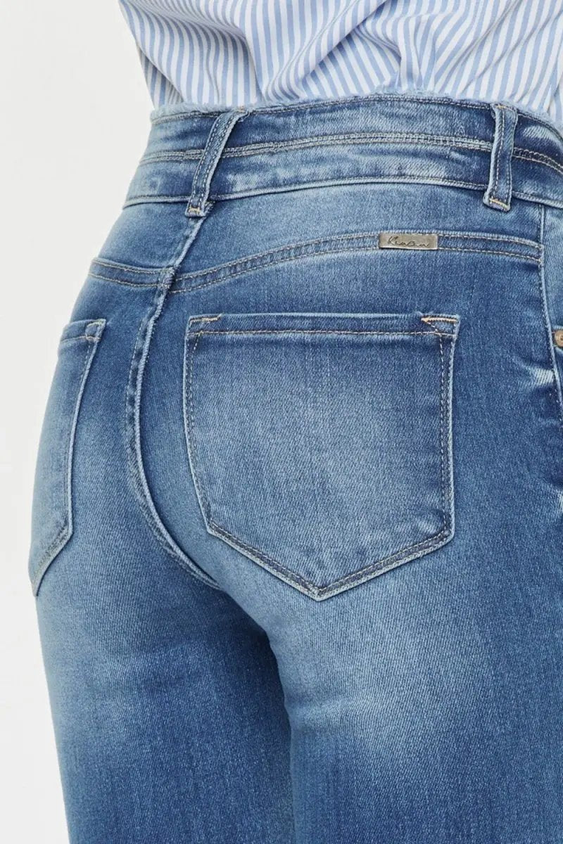 T-Shirts Trendsi Kancan Distressed Jeans Women's High Waist Denim - Raw Hem, USA Ship