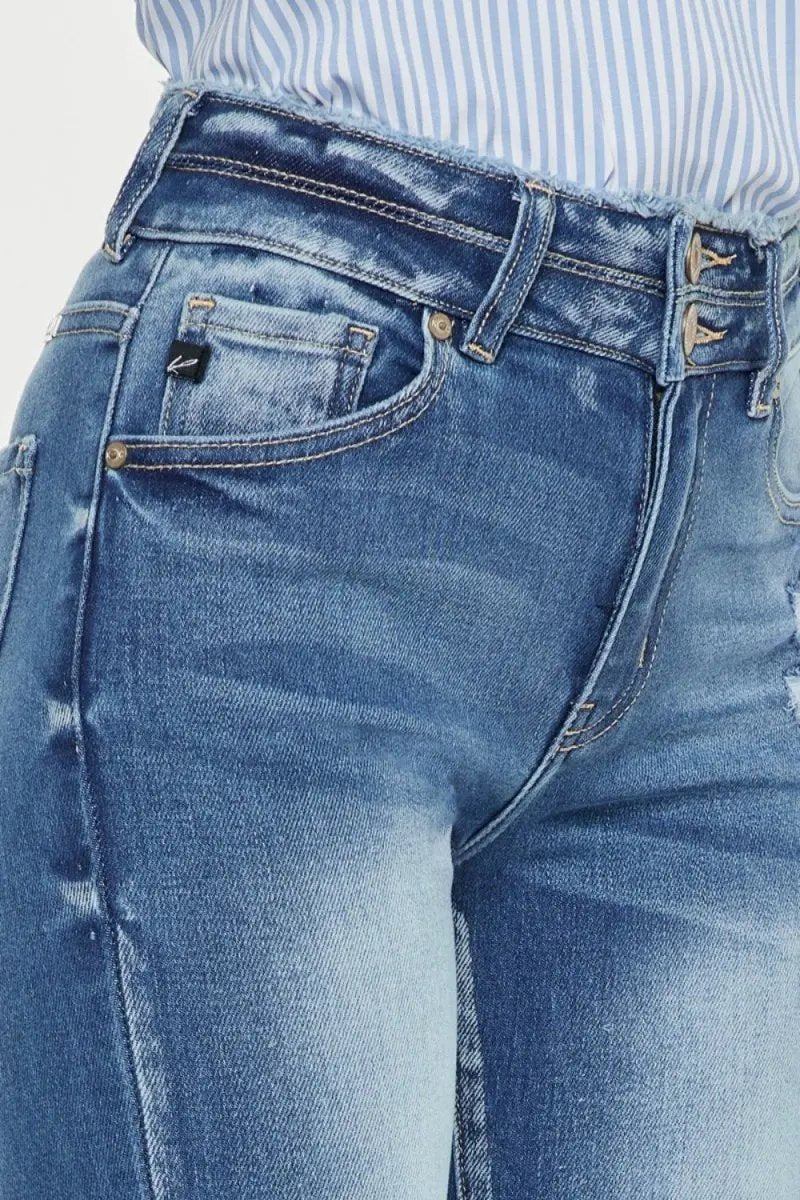 T-Shirts Trendsi Kancan Distressed Jeans Women's High Waist Denim - Raw Hem, USA Ship