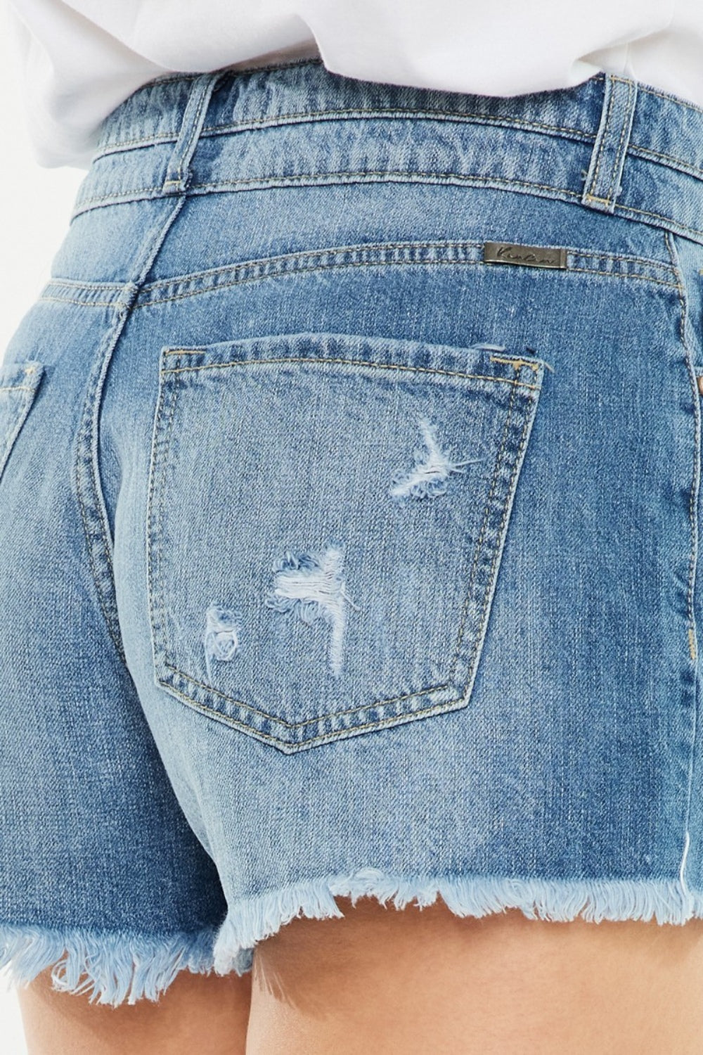 High Rise Raw Hem Blue Denim Shorts