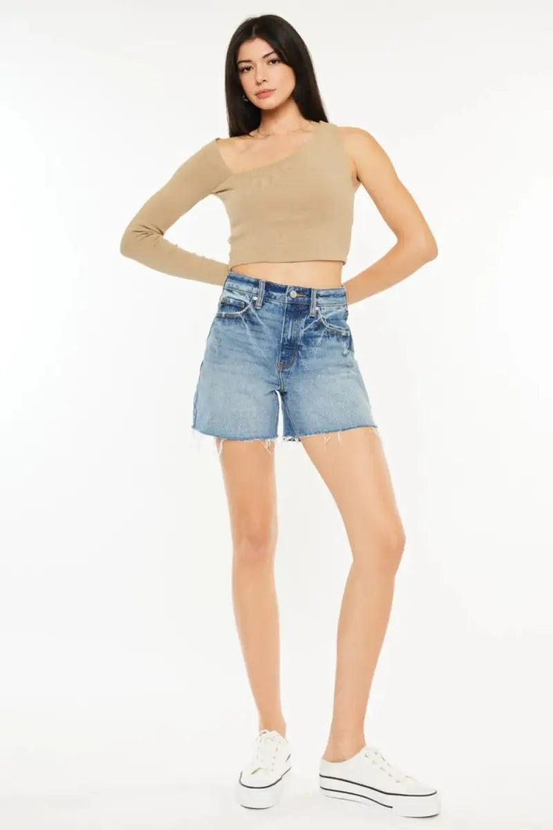 Women's Denim Shorts Denim Shorts - High Waist Raw Hem - Casual Women's