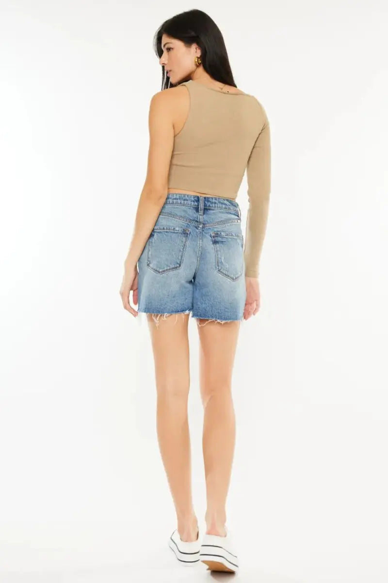 Women's Denim Shorts Denim Shorts - High Waist Raw Hem - Casual Women's