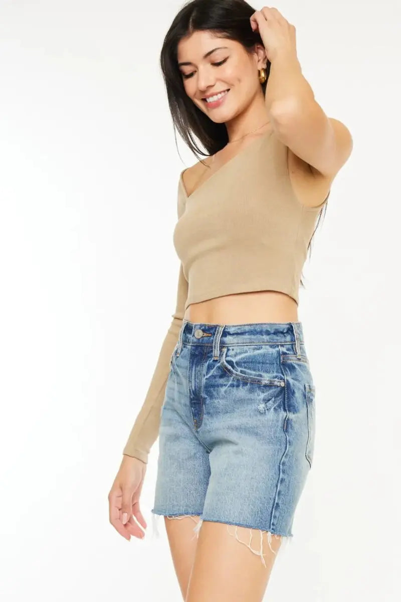 Women's Denim Shorts Denim Shorts - High Waist Raw Hem - Casual Women's