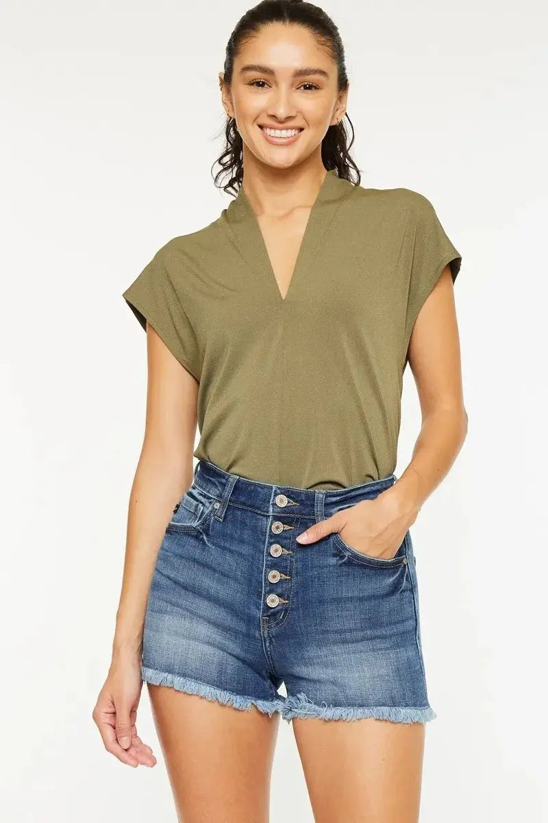 Trendsi High Rise Denim Shorts with Frayed Hem
