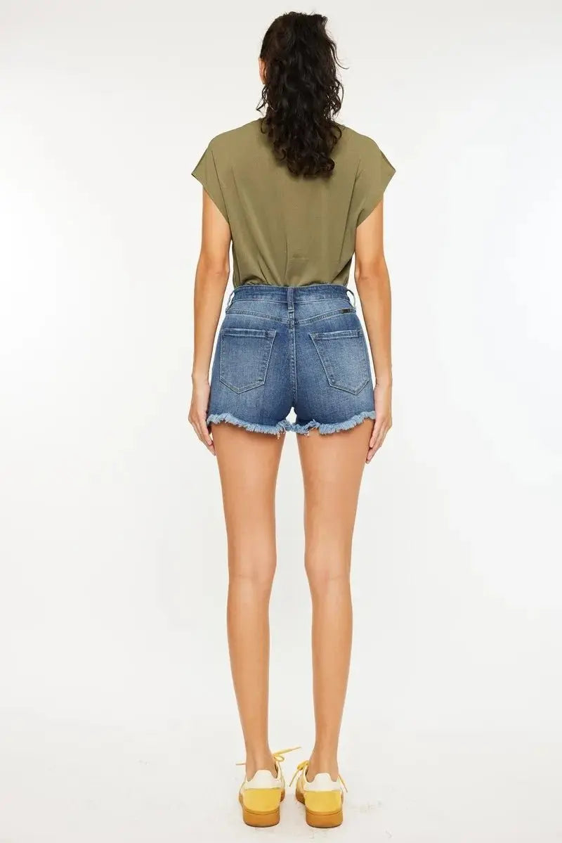 Trendsi High Rise Denim Shorts with Frayed Hem