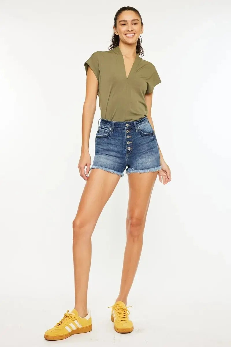 Trendsi High Rise Denim Shorts with Frayed Hem