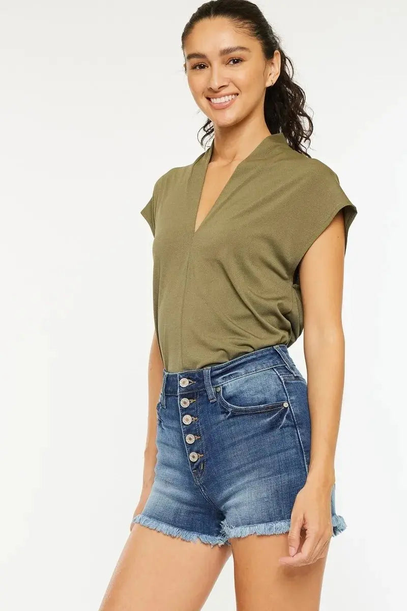Trendsi High Rise Denim Shorts with Frayed Hem