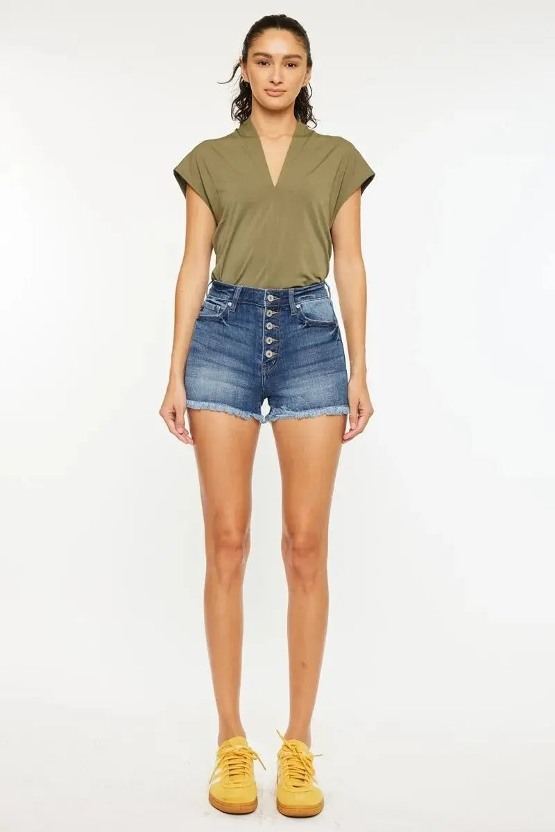 Trendsi High Rise Denim Shorts with Frayed Hem