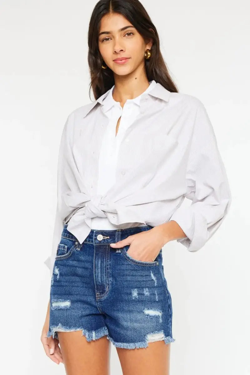 Trendsi Kancan Denim Shorts Women's Casual High Rise Frayed Hem USA Ship