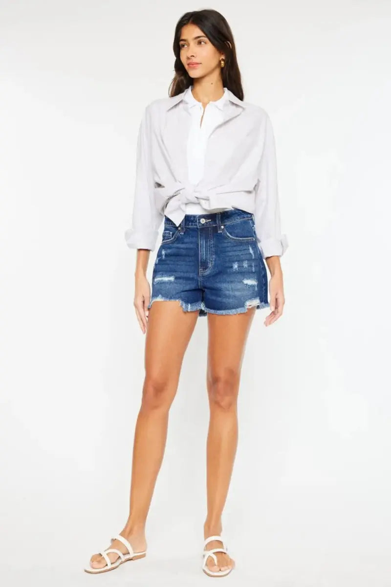 Trendsi Kancan Denim Shorts Women's Casual High Rise Frayed Hem USA Ship