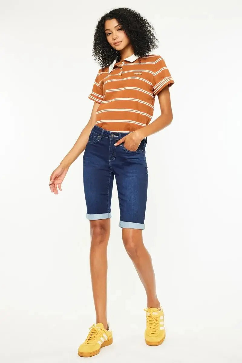 Women's Denim Bermuda Shorts Denim Shorts - Mid Rise Bermuda - Casual Summer Style