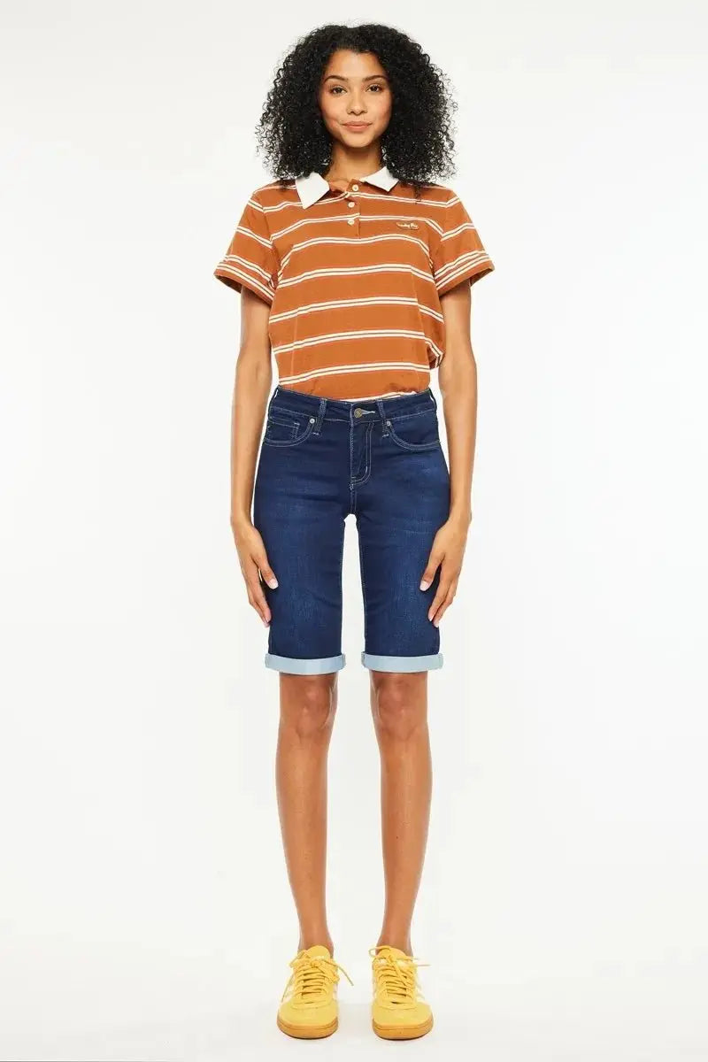 Women's Denim Bermuda Shorts Denim Shorts - Mid Rise Bermuda - Casual Summer Style