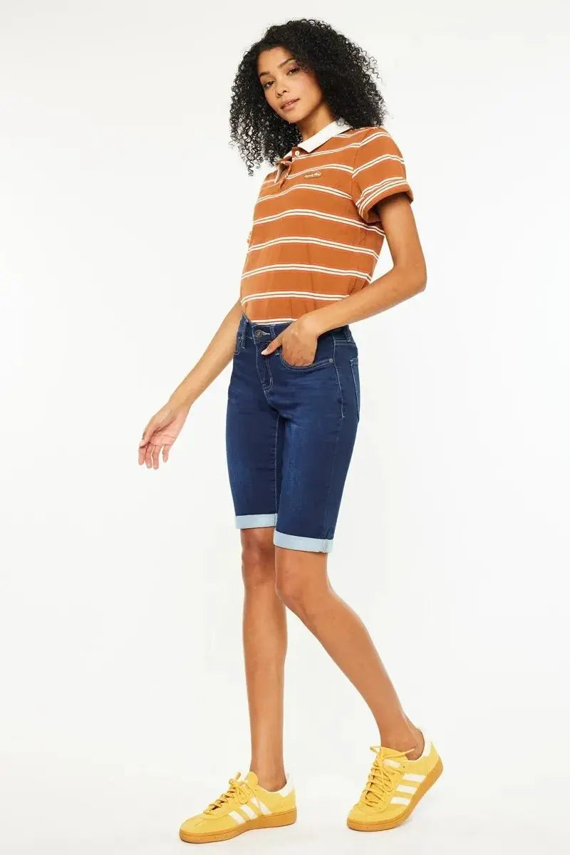 Women's Denim Bermuda Shorts Denim Shorts - Mid Rise Bermuda - Casual Summer Style