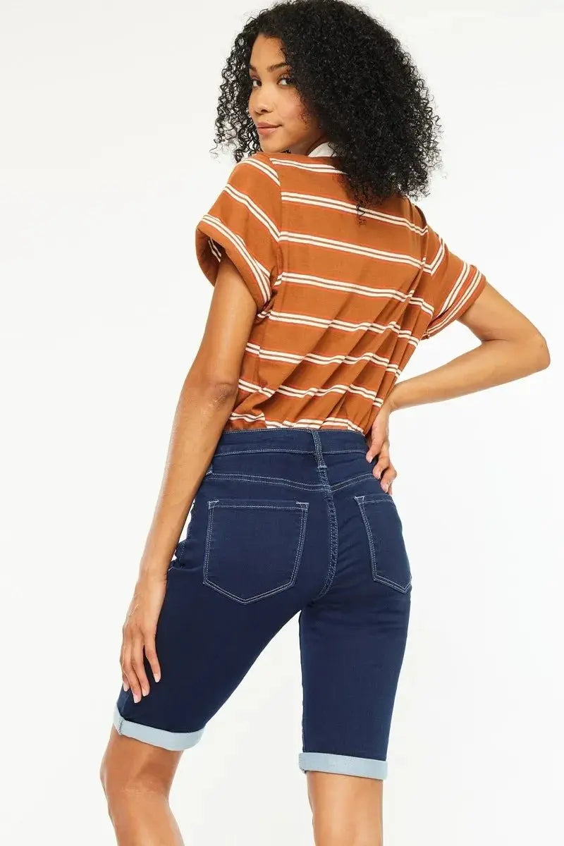 Women's Denim Bermuda Shorts Denim Shorts - Mid Rise Bermuda - Casual Summer Style