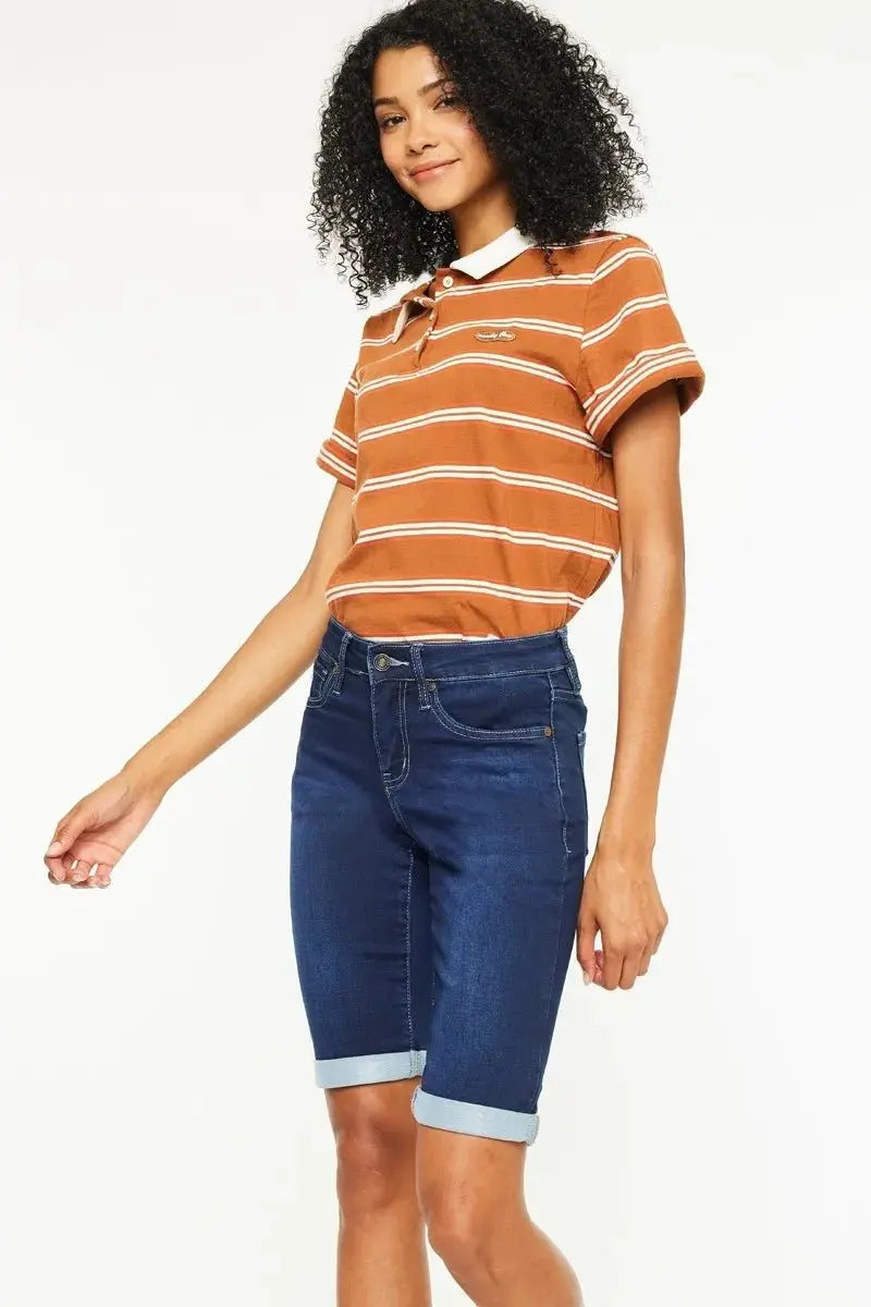 Women's Denim Bermuda Shorts Denim Shorts - Mid Rise Bermuda - Casual Summer Style
