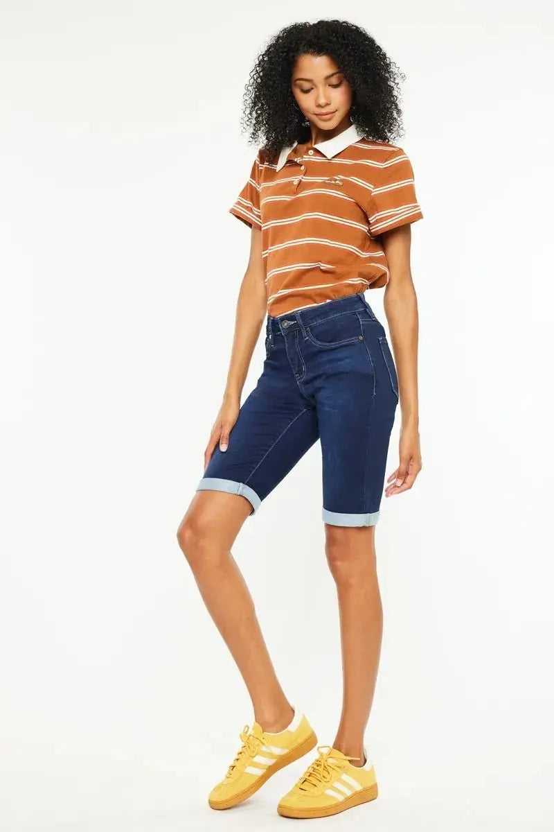 Women's Denim Bermuda Shorts Denim Shorts - Mid Rise Bermuda - Casual Summer Style
