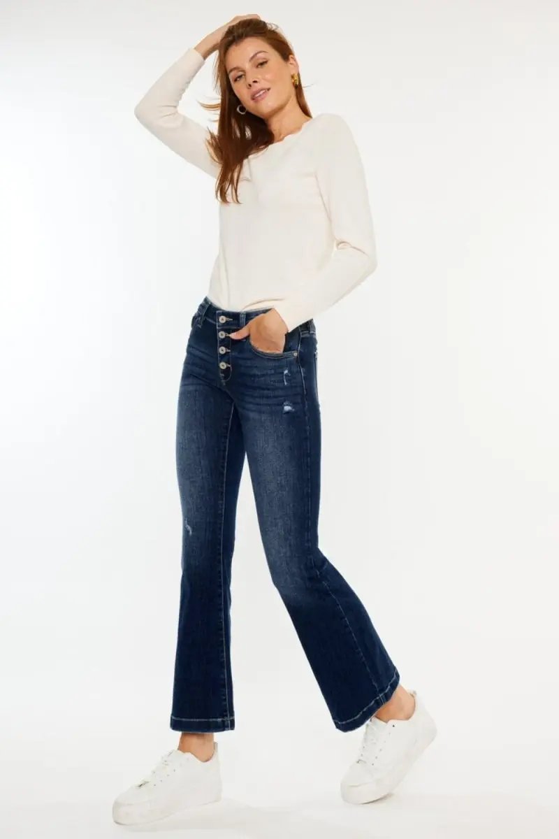 Shoes Trendsi Kancan Mid Rise Jeans + Everyday Wear + Flare Jeans + Button Fly + Comfy Fit