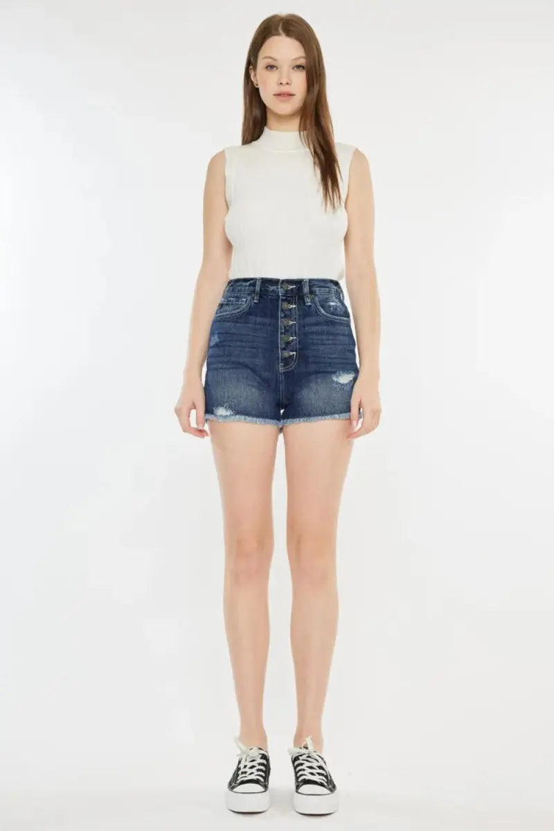 Women's Denim Shorts Raw Hem Button Fly | Trendsi