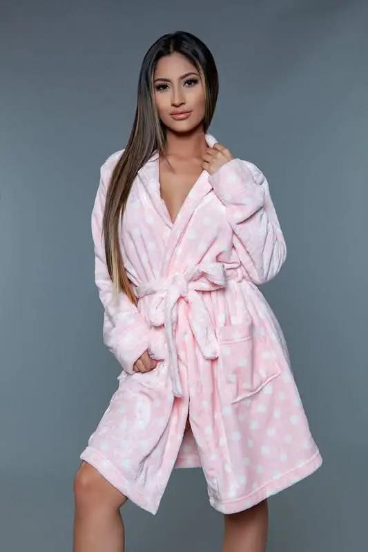 T-Shirts Premium BE WICKED Kaylee Robe - Polka Dot Pink/White, Plus Size 2X/3X
