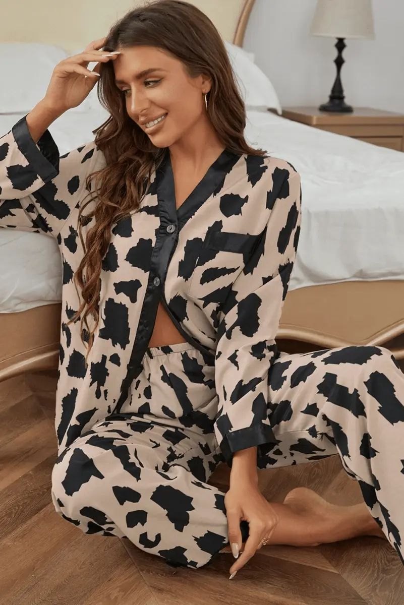 Accessories Love Salve Khaki Cheetah Loungewear Women's Sleepwear Set Comfy & Stylish