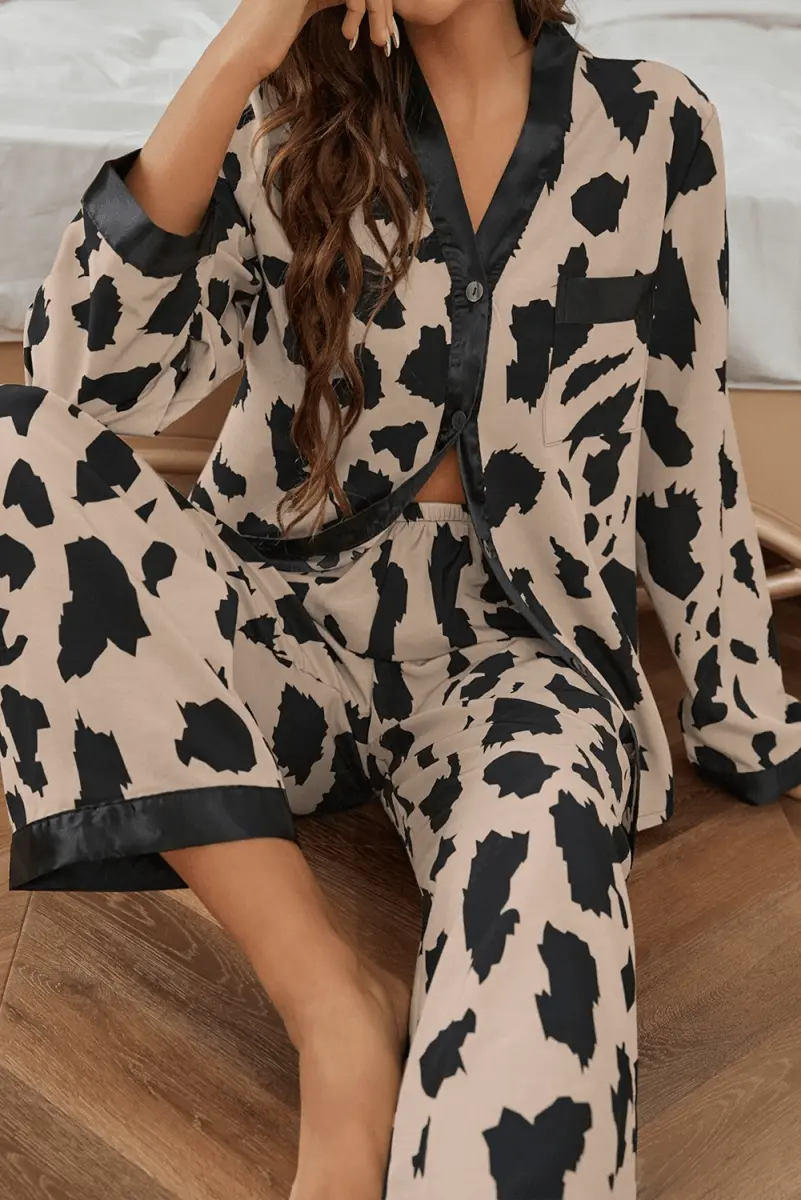 Accessories Love Salve Khaki Cheetah Loungewear Women's Sleepwear Set Comfy & Stylish