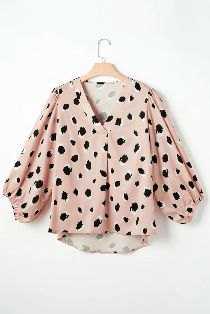 Tops/Blouses & Shirts Love Salve Khaki Leopard V-Neck Women's Blouse Casual Top, Bracelet Sleeves