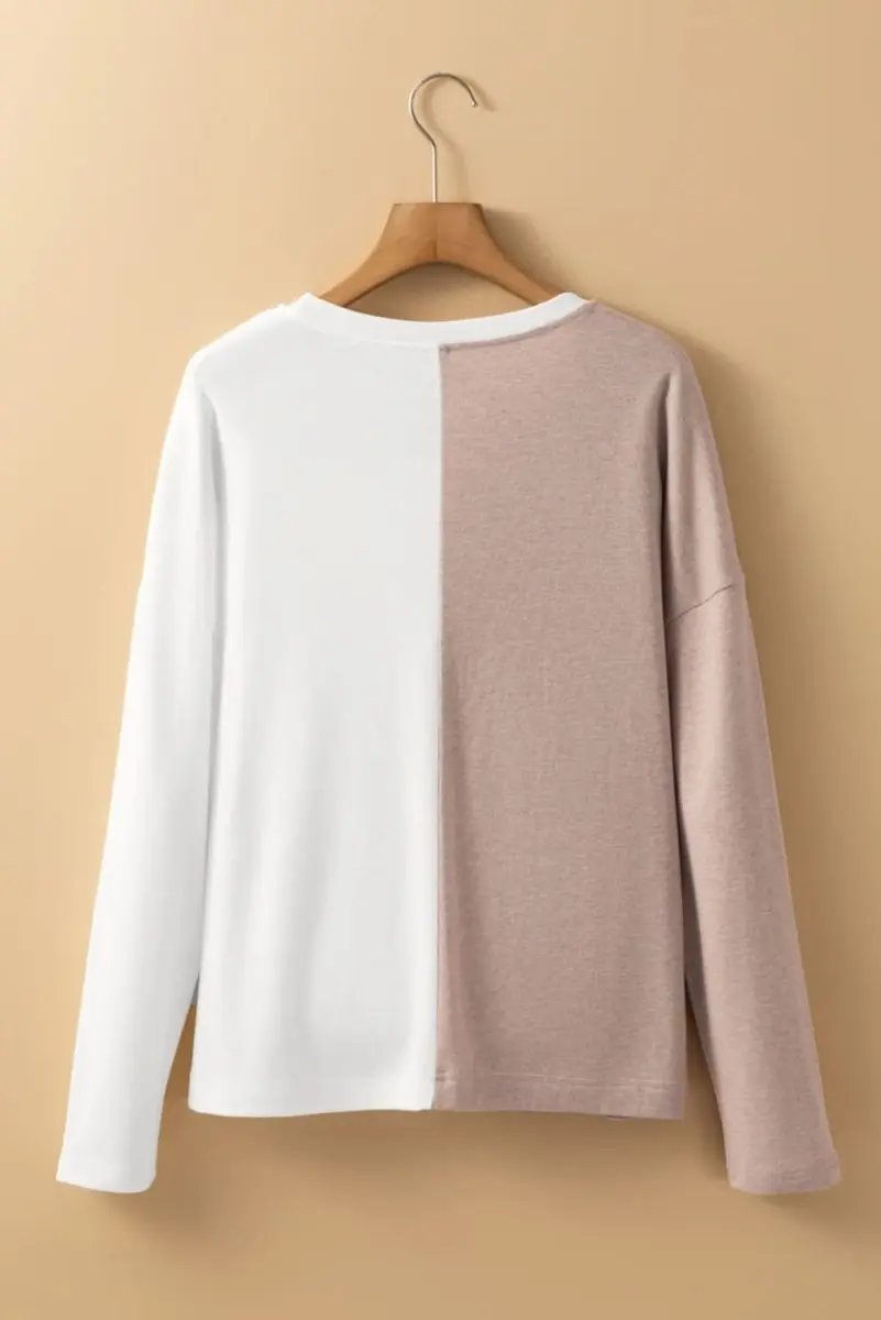 Accessories Love Salve Khaki Colorblock Women's Casual Top Fall Fashion Long Sleeve Breathable