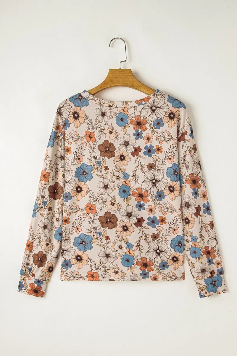 T-Shirts Love Salve Khaki Floral Women's Everyday Tee Long Sleeve Crew Neck Soft & Comfy