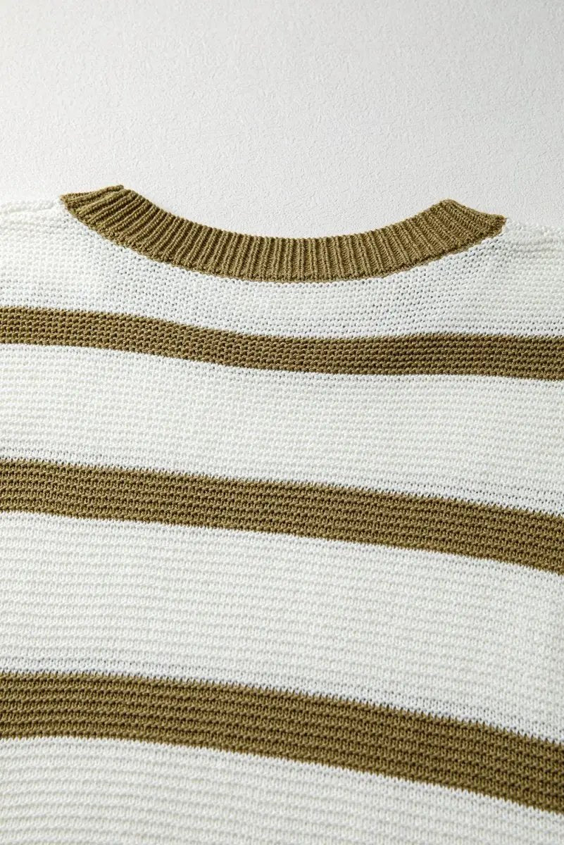Sweaters Love Salve Khaki Stripe Sweater Women's Daily Knit Top Open Side Casual